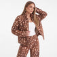 Spotted Print Denim Jacket High Neck Button Front Relaxed Fit Coat