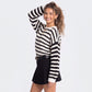 Striped Crewneck Drop-Shoulder Knit Sweater