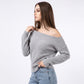 Off Shoulder Ribbed Knit Pullover Sweater