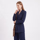 Long Sleeve Blazer and Pants Two Piece Set with Draped Scarf Detail
