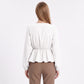 V Neck Long Sleeve Peplum Blouse Elastic Waist Casual Dressy Top