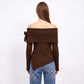 Off Shoulder Bow Asymmetrical Knit Sweater