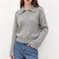 Cable Knit Collared Sweater with Flared Cuffs