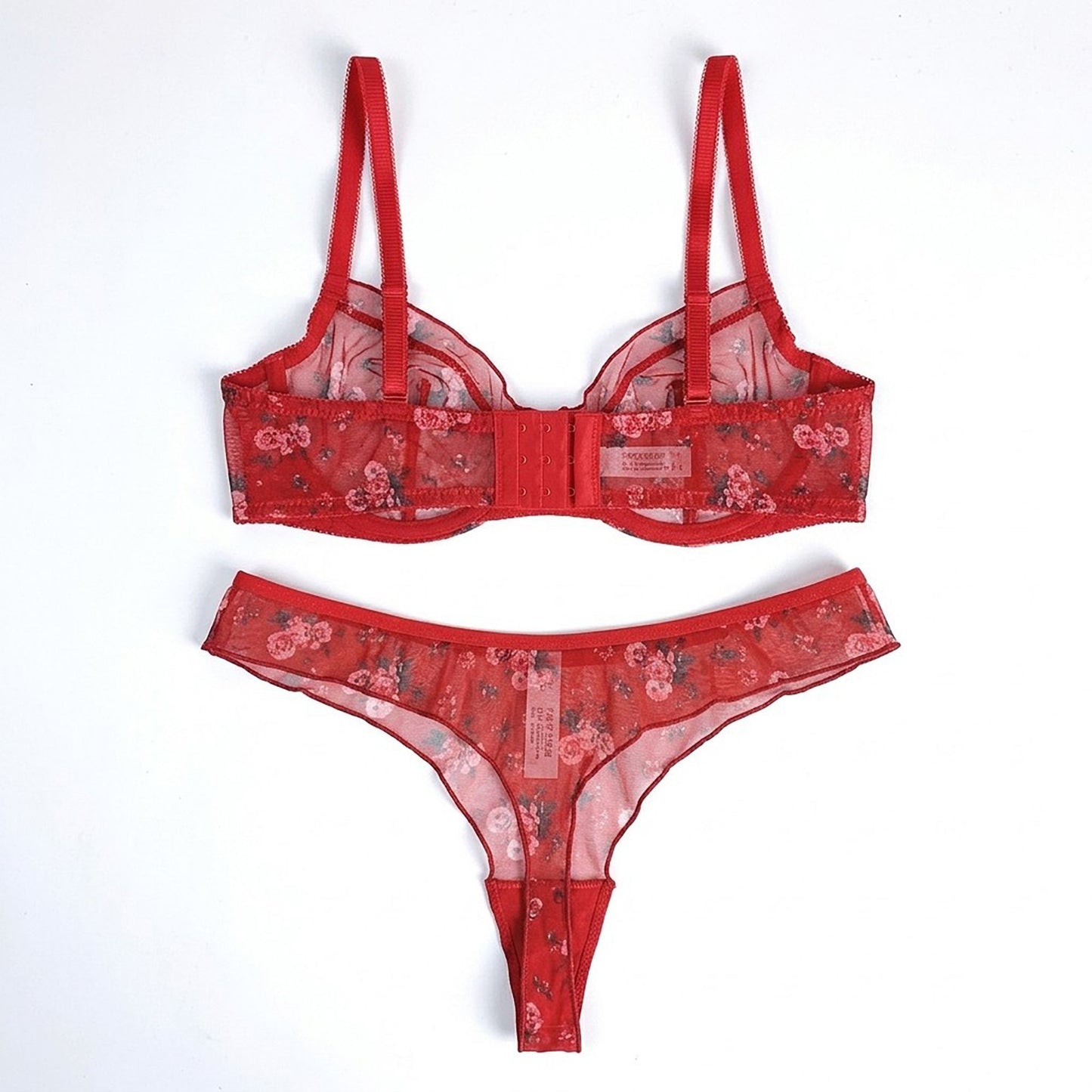 Polka Dot Sheer Mesh Underwire Bra and Panty Two Piece Lingerie Set