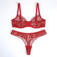 Polka Dot Sheer Mesh Underwire Bra and Panty Two Piece Lingerie Set