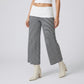 Contrast Foldover Waistband Striped Cropped Wide-Leg Trousers