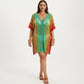 Ombre Crochet Swim Cover Up Dress with Open Knit Mesh Design V Neck Short Sleeves Relaxed Fit