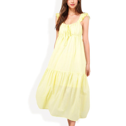 Ruffled Strap Maxi Dress with Tie Front and Tiered Skirt