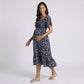 Maternity Floral Square Neck Midi Dress with Short Sleeves and Ruffle Hem
