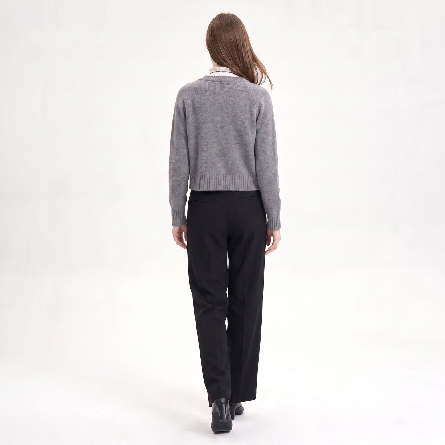 Cropped Crewneck Button-Front Cardigan Sweater
