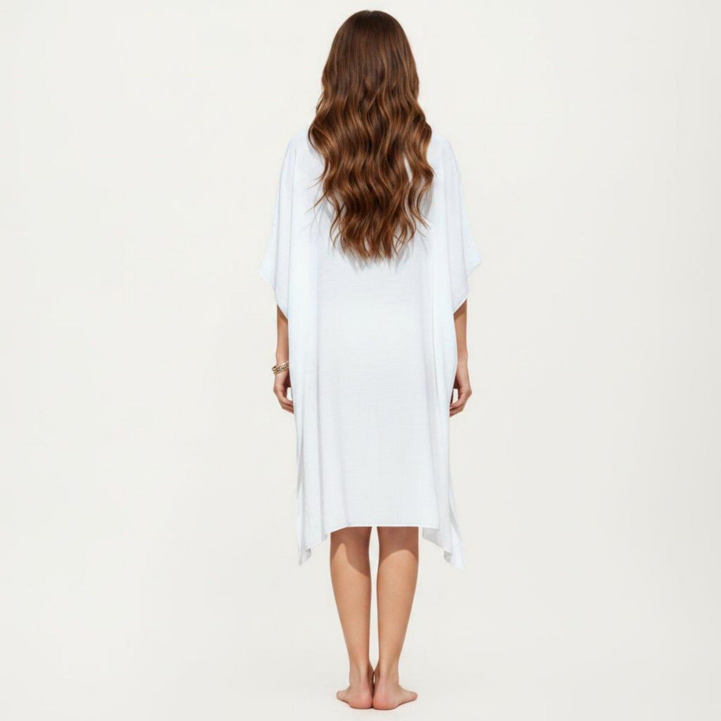 Button Front Swim Cover Up Shirt Dress Loose Lightweight Beach Kaftan