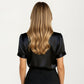 Satin Bow Neck Blouse with Short Sleeves and Smooth Draped Finish