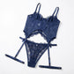 2 Piece Floral Lace Bustier and Panty Lingerie Set with Leg Straps