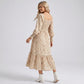 Maternity Floral Square Neck Midi Dress with Long Sleeves and Smocked Bodice