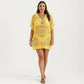Mesh Swim Cover Up Dress with Open Knit Design Collared Neckline Short Sleeves Relaxed Fit