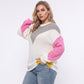 Plus Size White Multicolor Geometric Colorblock Sweater