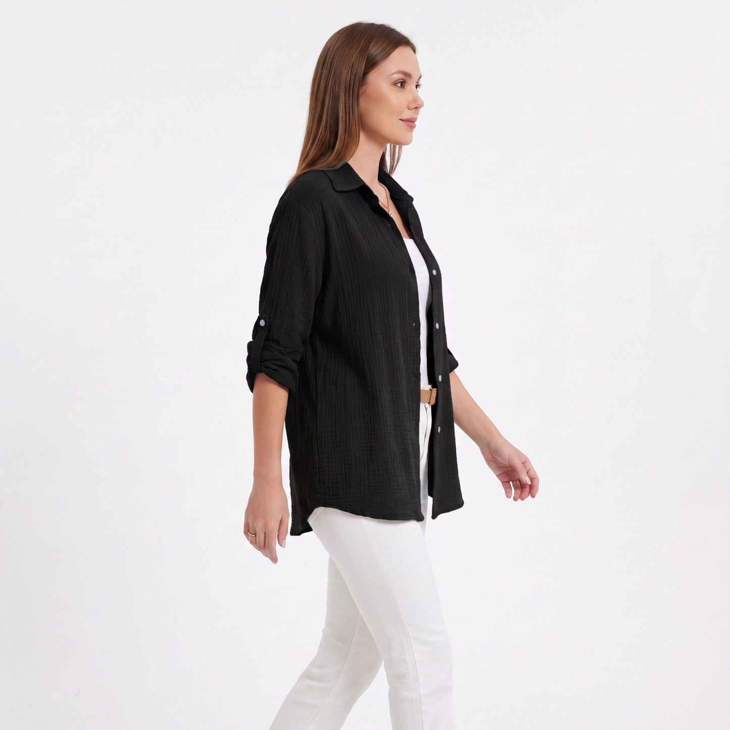 Long Sleeve Button Down Shirt with Collared Neckline