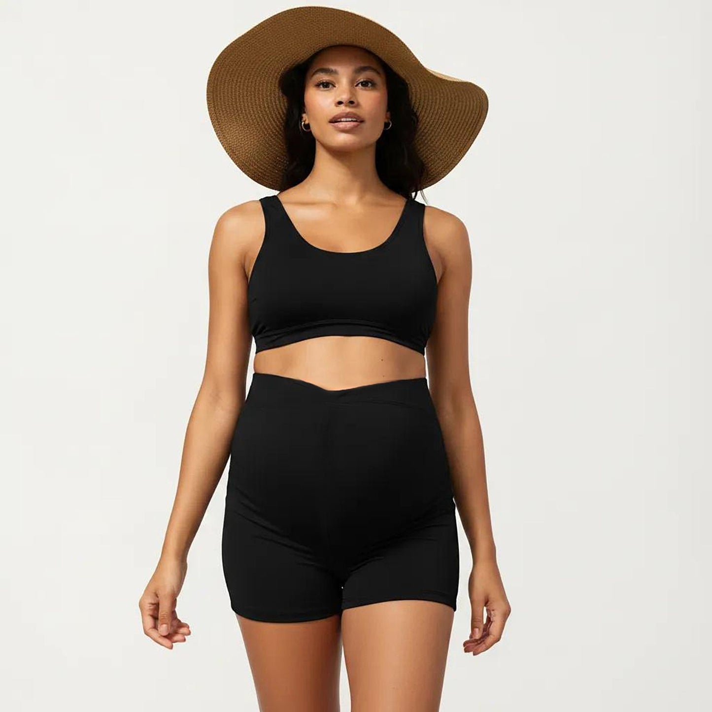 Two-Piece Maternity Swimwear Set with Cropped Tank Top and High-Waisted Shorts