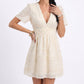 Textured V Neck Smocked Waist Mini Dress