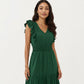 Tiered Midi Dress with Ruffle Sleeves and Smocked Waist