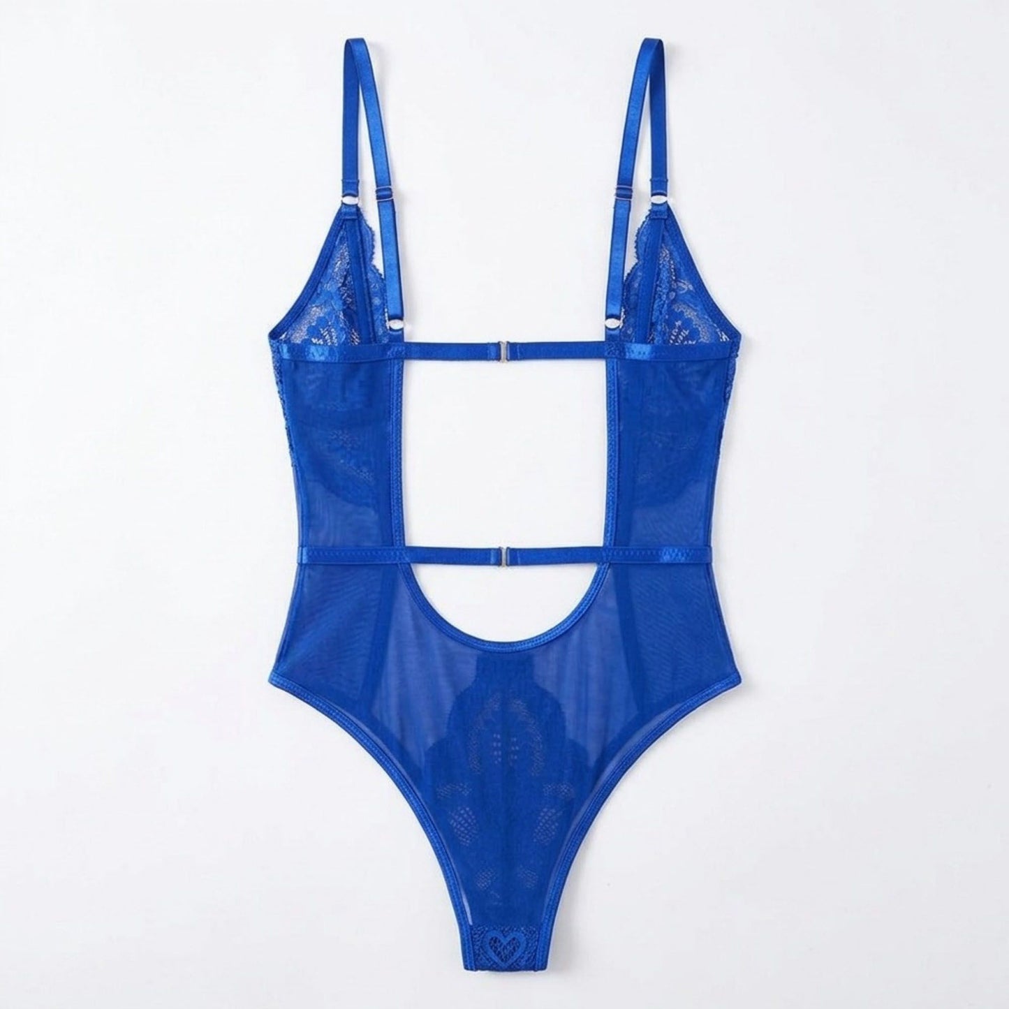 Floral Lace Mesh Bodysuit with Plunging Neckline and Open Back