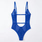 Floral Lace Mesh Bodysuit with Plunging Neckline and Open Back