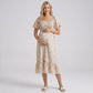 Maternity Floral Square Neck Midi Dress with Smocked Bodice and Flutter Sleeves