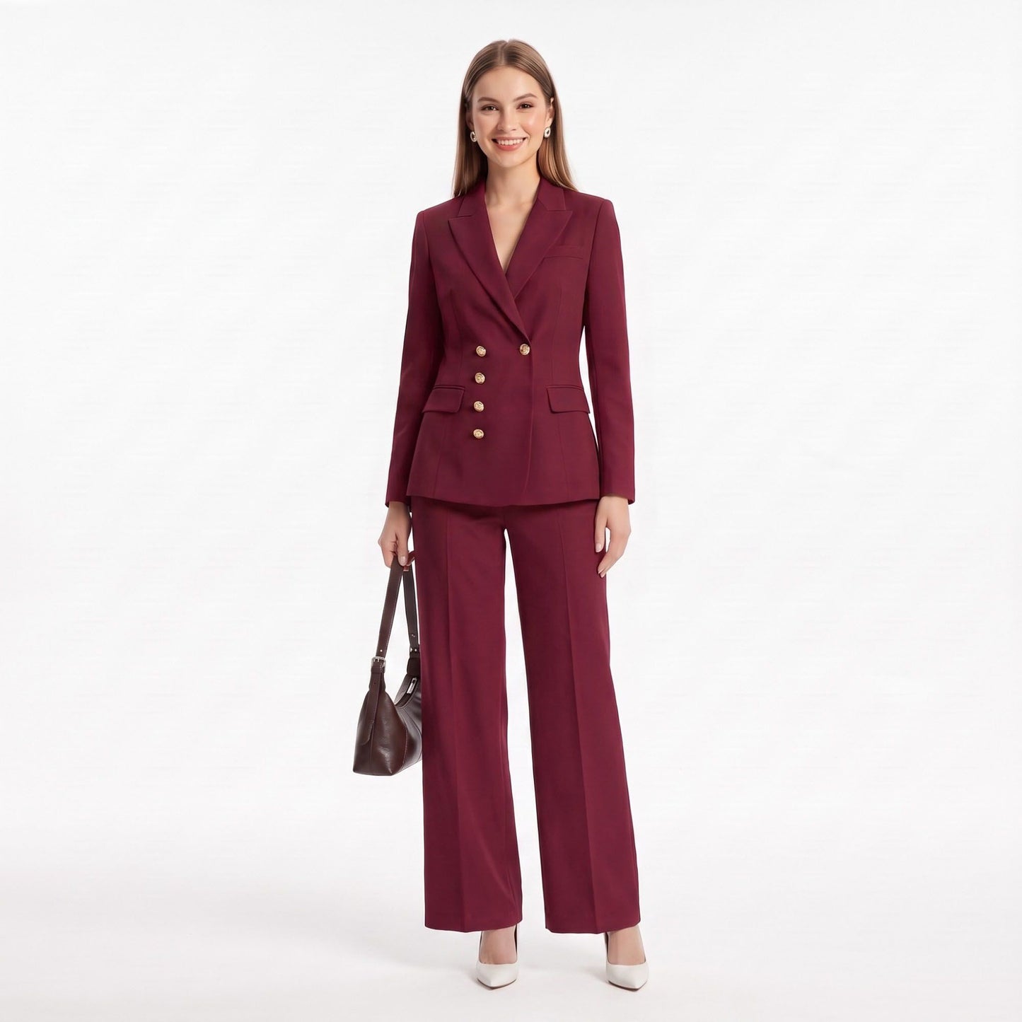Double Breasted Blazer and Straight Leg Pants Two Piece Suit Set