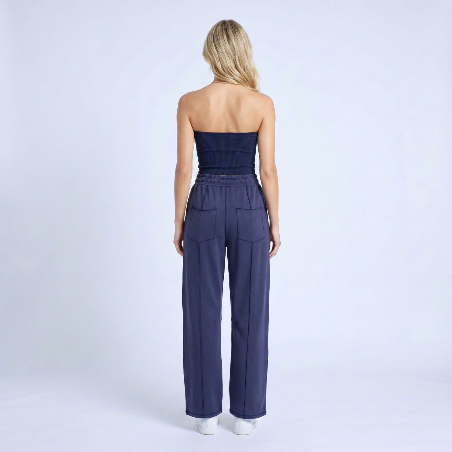 High Rise Drawstring Wide Leg Utility Pants with Patch Pockets