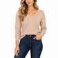 V Neck Relaxed Loose Long Sleeve Casual Knit Pullover Sweater