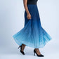 Sleeveless High Neck Pleated Ombre A-Line Maxi Dress with Flowy Skirt