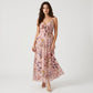 Floral Print Tie Front Maxi Dress with Spaghetti Straps and Flowy Skirt