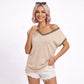 V Neck Sweater Top Contrast Trim Dolman Short Sleeve Knit