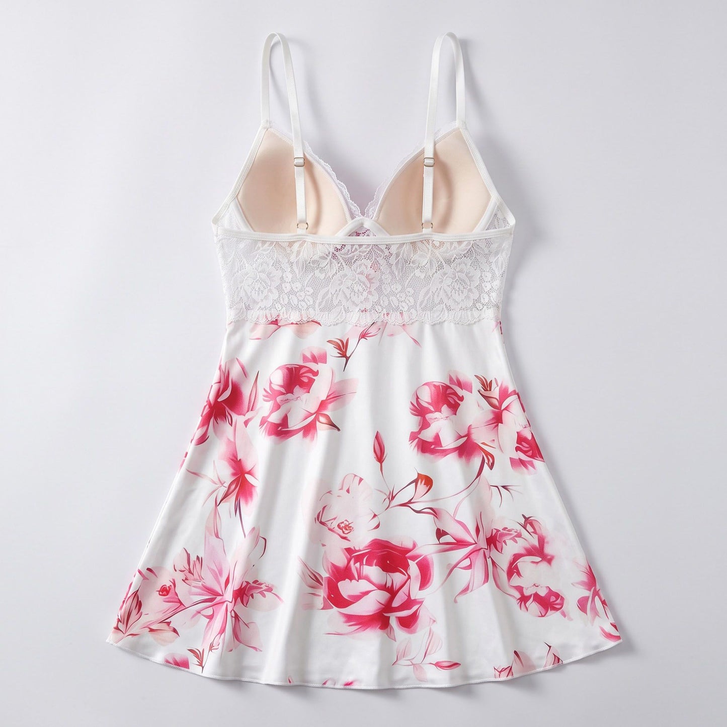 Floral Satin Lace Bustier Chemise Nightgown