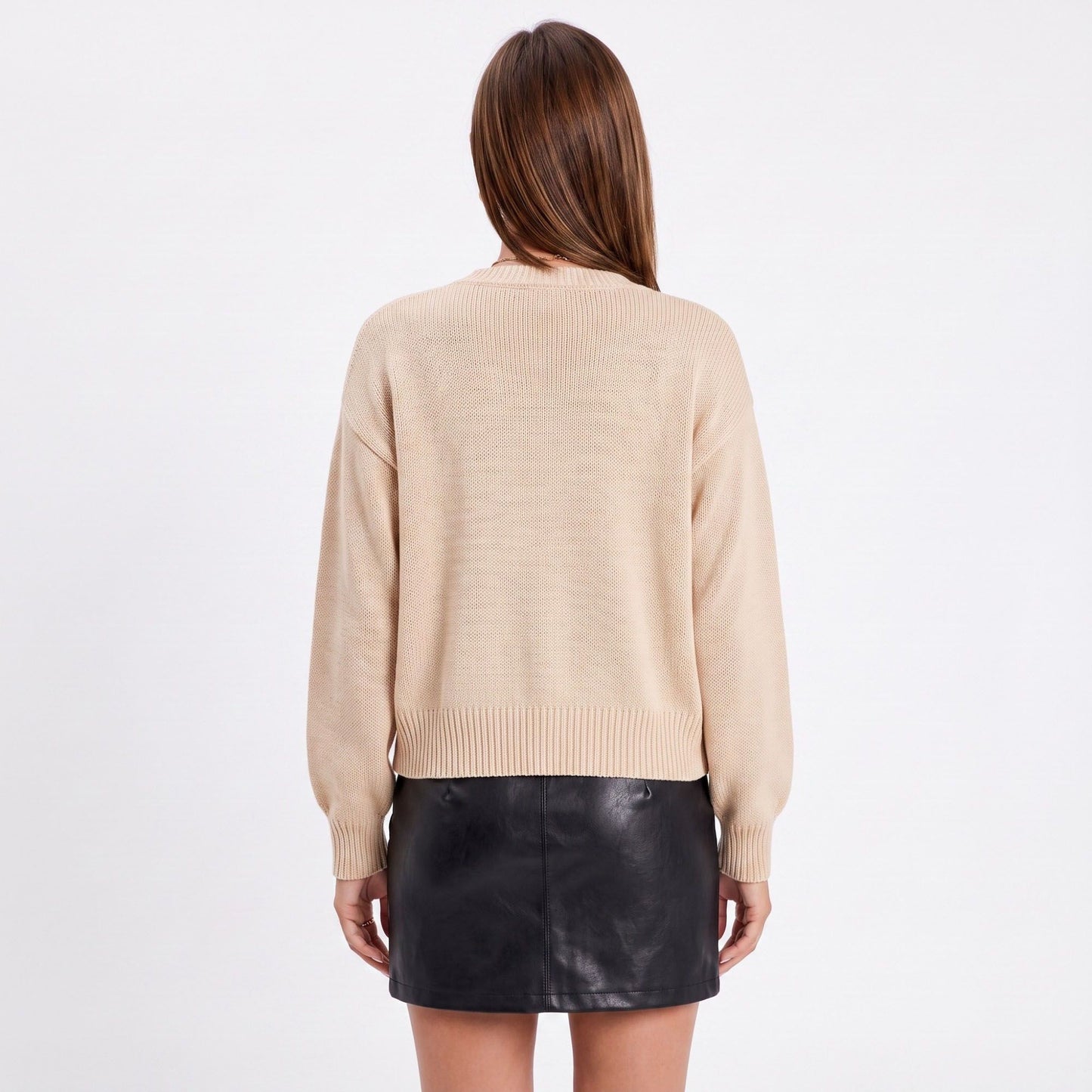 Open Front Knit Cardigan Sweater with Long Sleeves