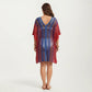 Ombre Crochet Swim Cover Up Dress with Open Knit Mesh Design V Neck Short Sleeves Relaxed Fit