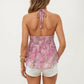 Summer Floral Halter Neck Tiered Chiffon Cami Top