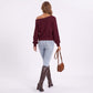 Off Shoulder Front Twist Knit Long Sleeve Sweater