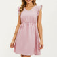 Swiss Dot Babydoll Dress with Ruffle Sleeves and V-Neckline