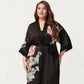 Plus Size 2-Piece Floral Kimono Robe Set with Short Sleeve Open Front Longline Cover Up and Matching Inner Dress