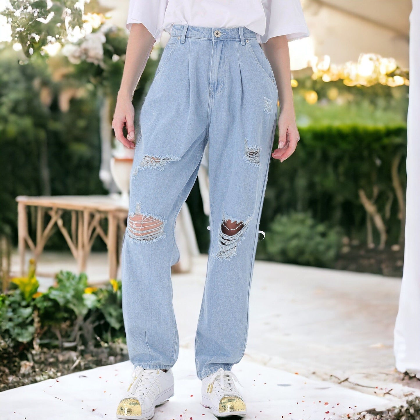 Loose High Waist Denim Trousers