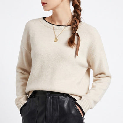 Contrast Trim Crewneck Knit Sweater