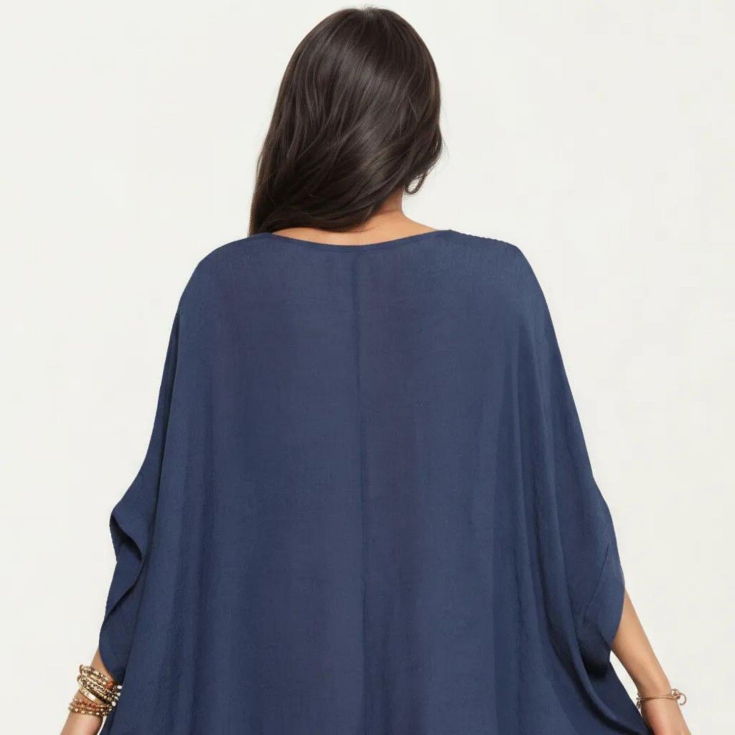 V-Neck Maxi Swim Cover Up Dress Loose Short Sleeve Lightweight Beach Caftan