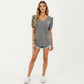 Short Puff Sleeve Top with Scoop Neck Textured Knit Relaxed Fit Casual Shirt