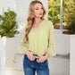 Sheer Sleeve V-Neck Blouse with Delicate Dot Embroidery