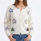 3D Floral Pearl Button Fuzzy Knit Cardigan Sweater
