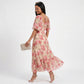 Floral Midi Dress Square Neck Flutter Sleeve Ruffle Hem Dress