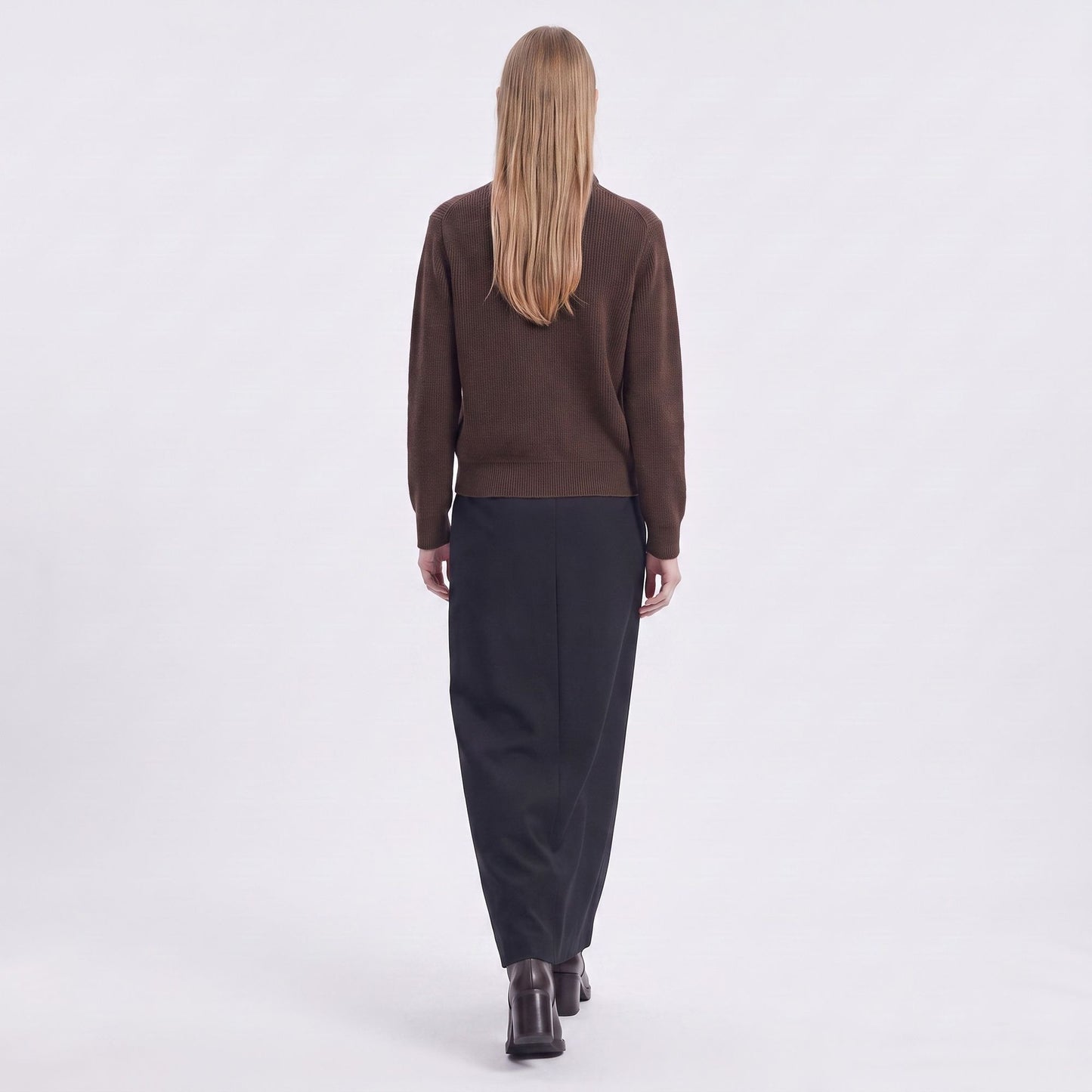 Mock Neck Zip-Front Knit Cardigan Sweater
