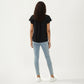 Short Sleeve Swiss Dot Top with Split Neckline and Soft Textured Fabric