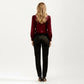 Long Sleeve Blouse with Lace Trim Front and Puff Sleeve Cuffs